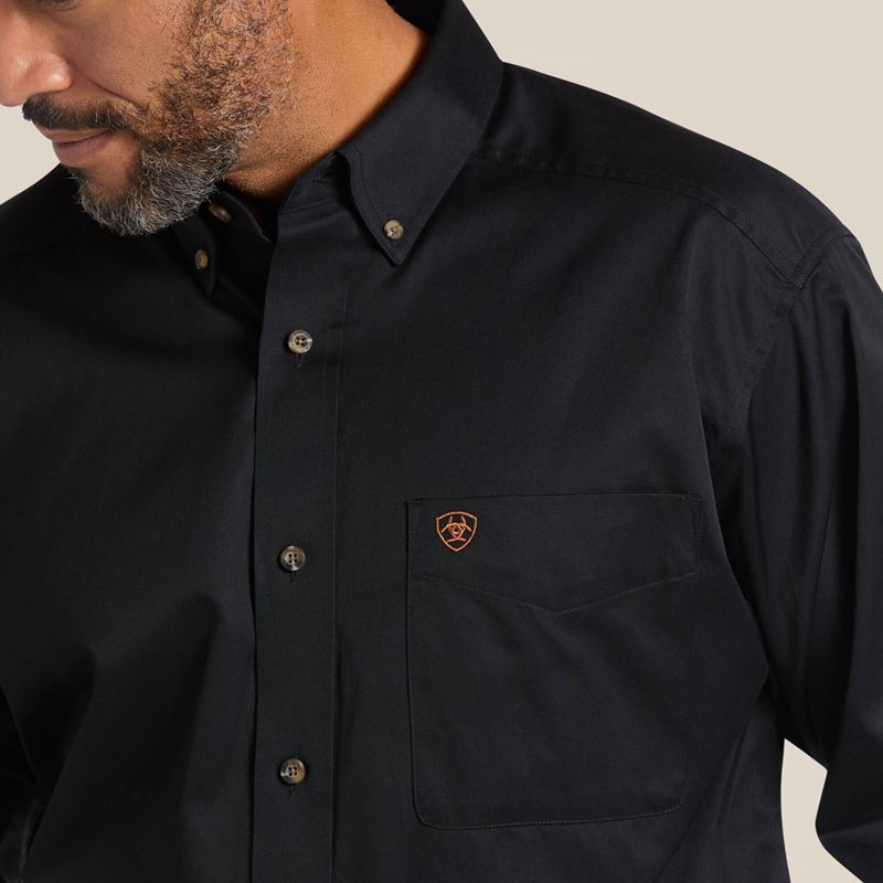 Black Ariat Solid Twill Classic Fit Shirt | 46DUIXKGR