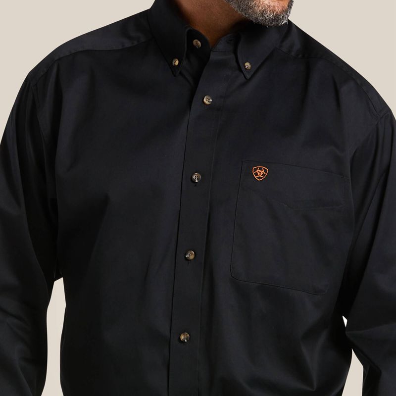 Black Ariat Solid Twill Classic Fit Shirt | 46DUIXKGR