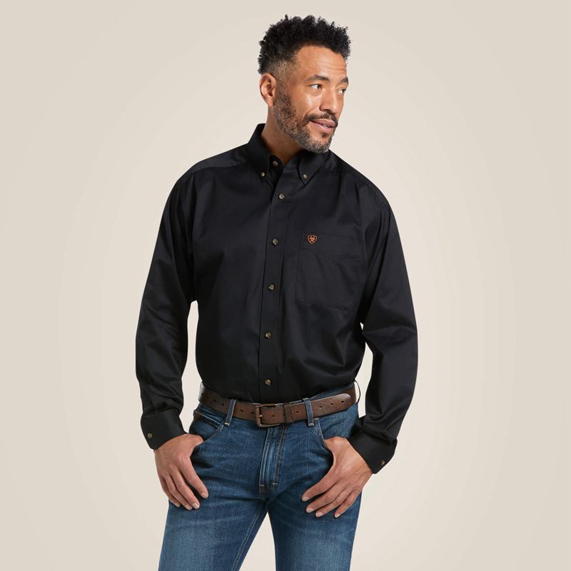 Black Ariat Solid Twill Classic Fit Shirt | 46DUIXKGR