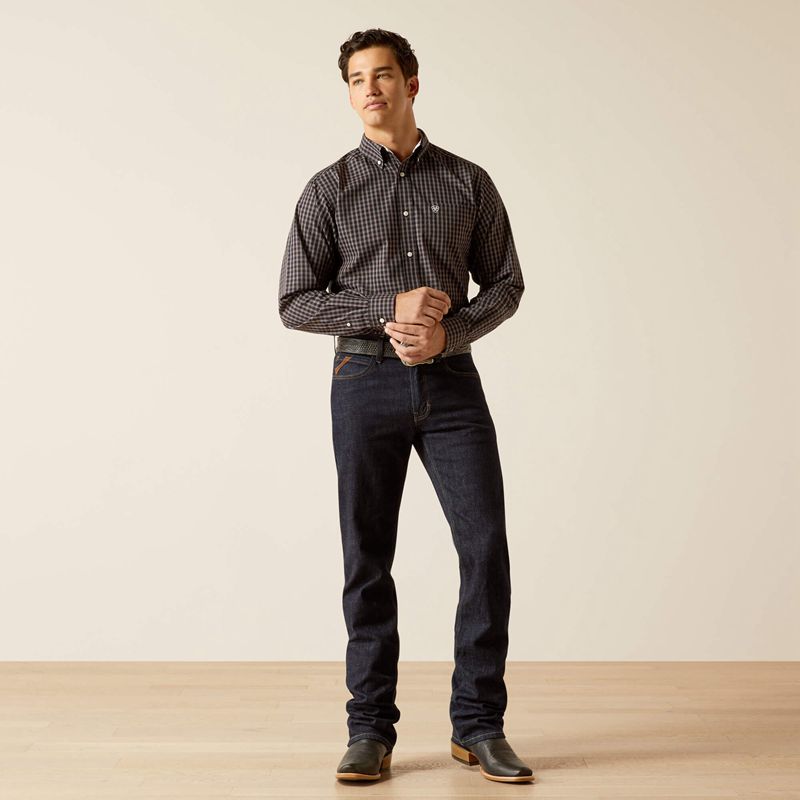 Black Ariat Wrinkle Free Brooklyn Fitted Shirt | 56UQNYVBR