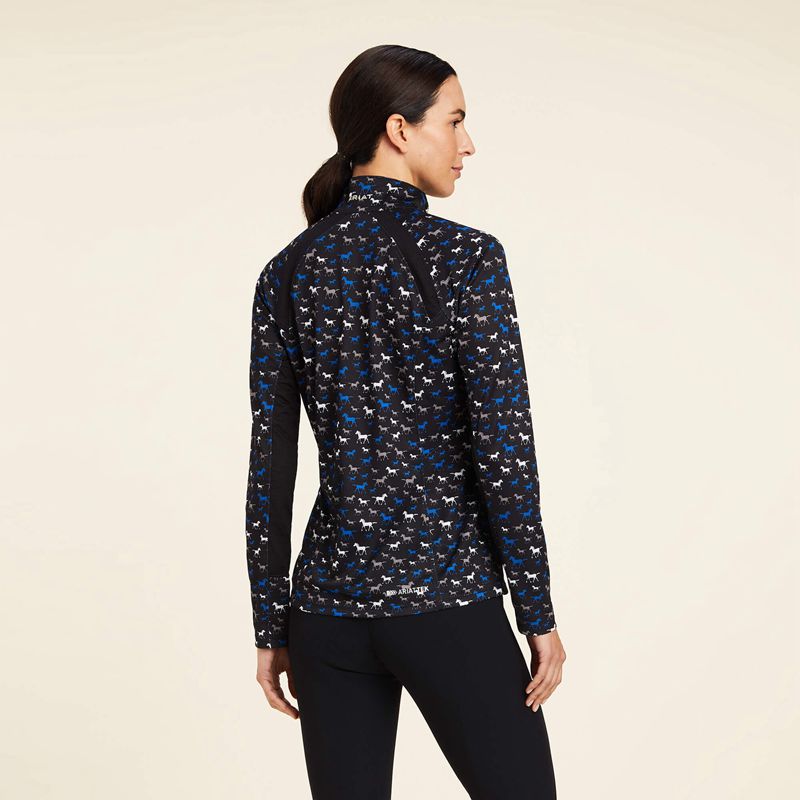 Black Busy Pony Print Ariat Sunstopper 2.0 1/4 Zip Baselayer | 74RESKVYA