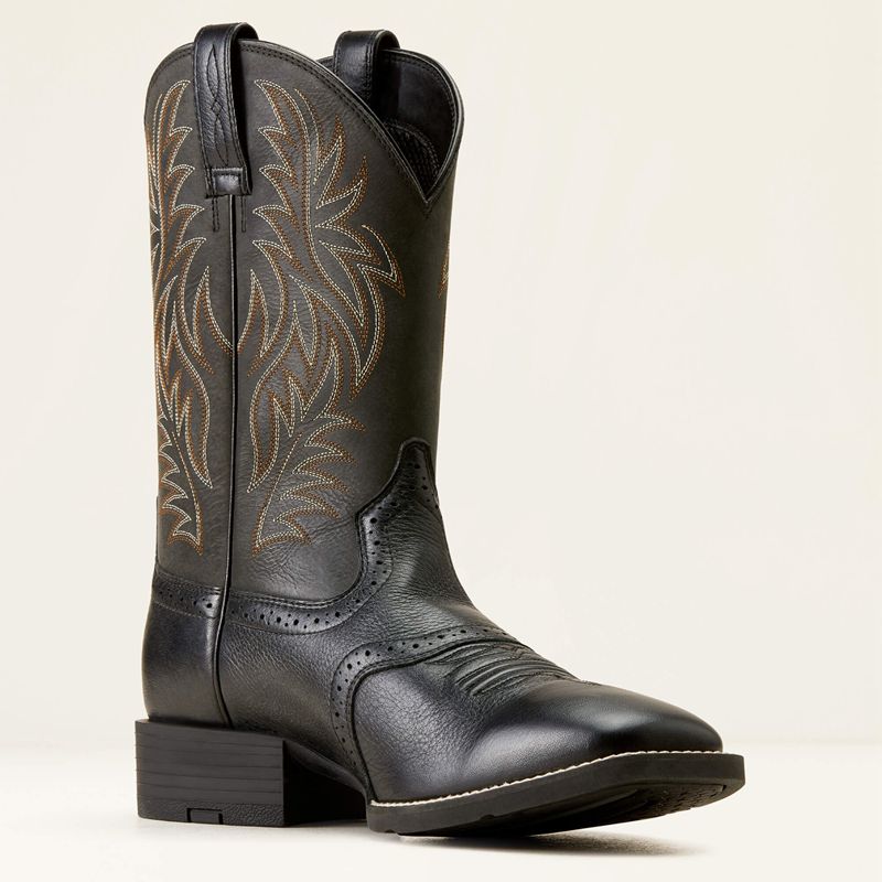 Black Deertan Ariat Sport Wide Square Toe Cowboy Boot | 70WJUTECS