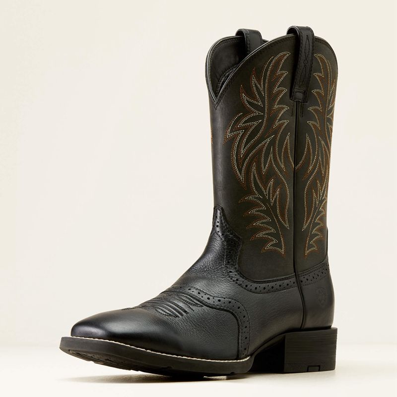 Black Deertan Ariat Sport Wide Square Toe Cowboy Boot | 70WJUTECS