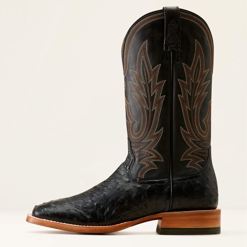 Black Full Quill Ostrich/Ancient Black Ariat Showboat Cowboy Boot | 83SIBYMEC