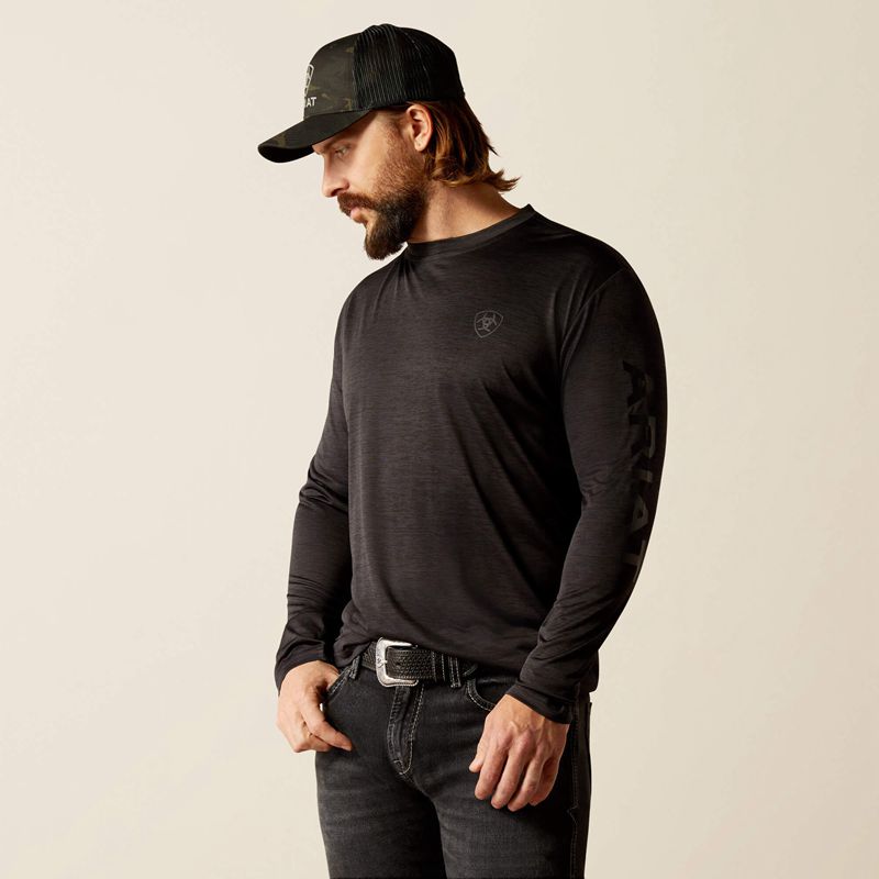 Black Heather/Black Ariat Charger Logo T-Shirt | 79NPABDLQ