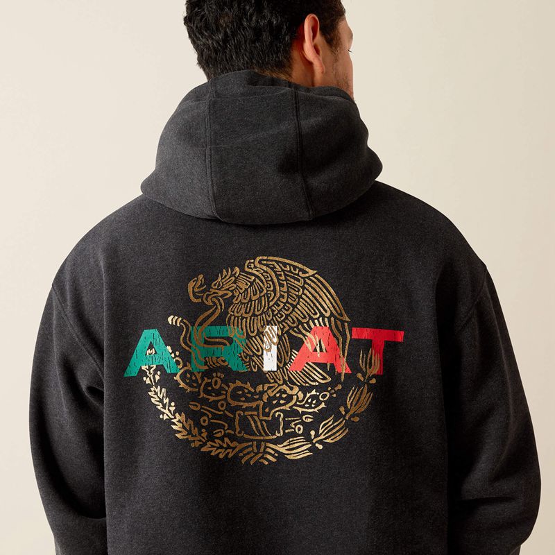 Black Heather Ariat Mexico Flag Lockup Hoodie | 97TJIFQPC