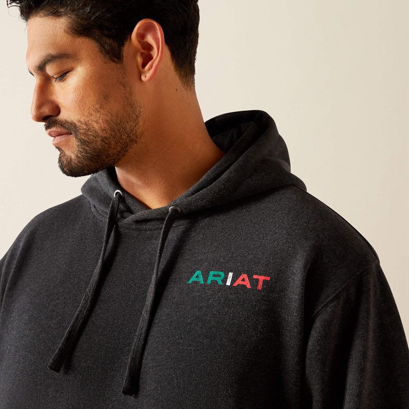 Black Heather Ariat Mexico Flag Lockup Hoodie | 97TJIFQPC