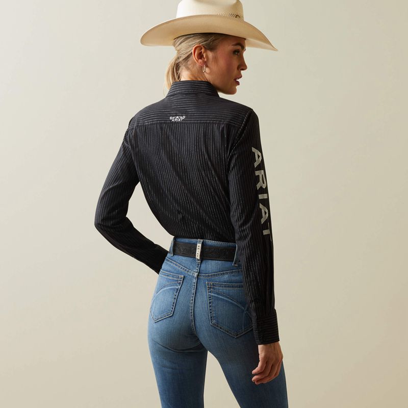 Black W/ Silver Lurex Ariat Team Kirby Stretch Shirt | 51JVGPYEB