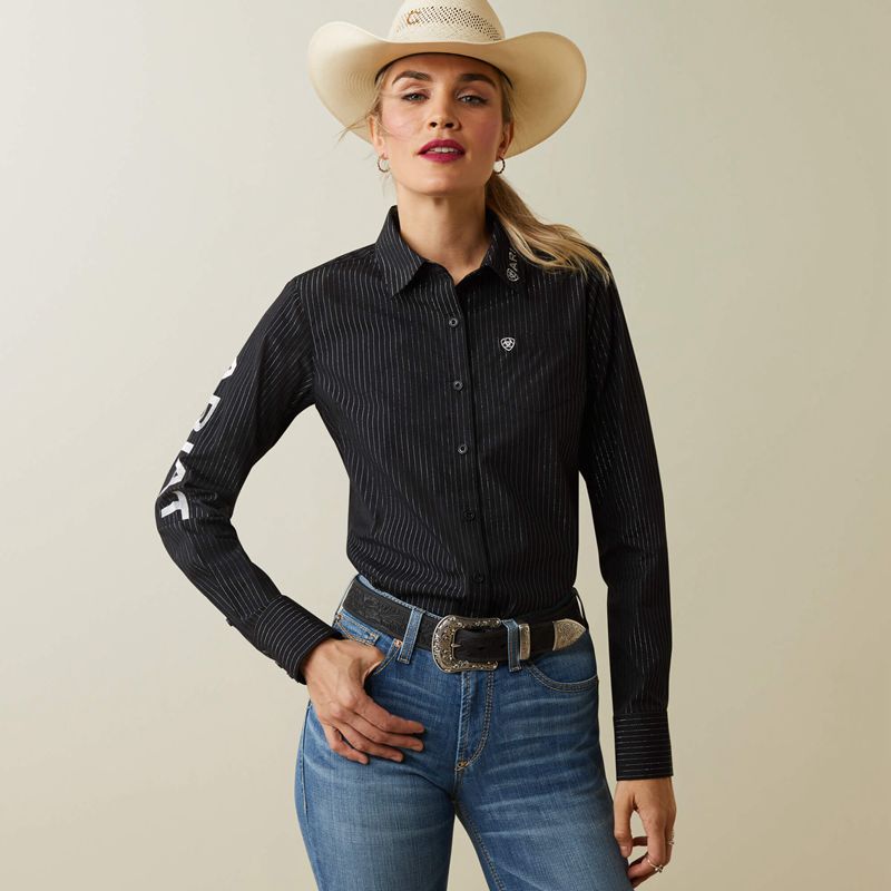 Black W/ Silver Lurex Ariat Team Kirby Stretch Shirt | 51JVGPYEB