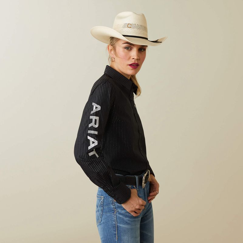 Black W/ Silver Lurex Ariat Team Kirby Stretch Shirt | 51JVGPYEB