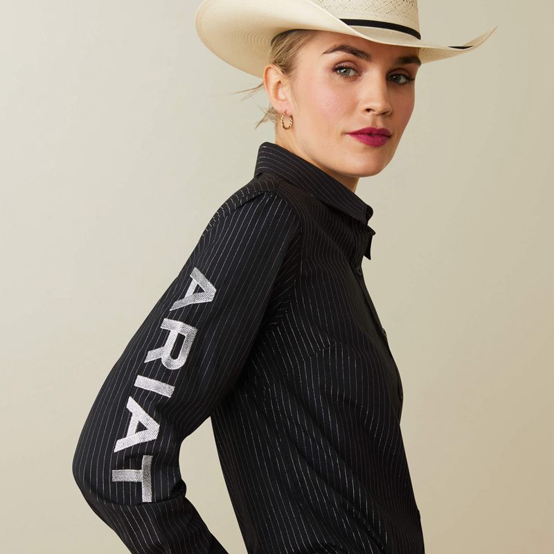 Black W/ Silver Lurex Ariat Team Kirby Stretch Shirt | 51JVGPYEB