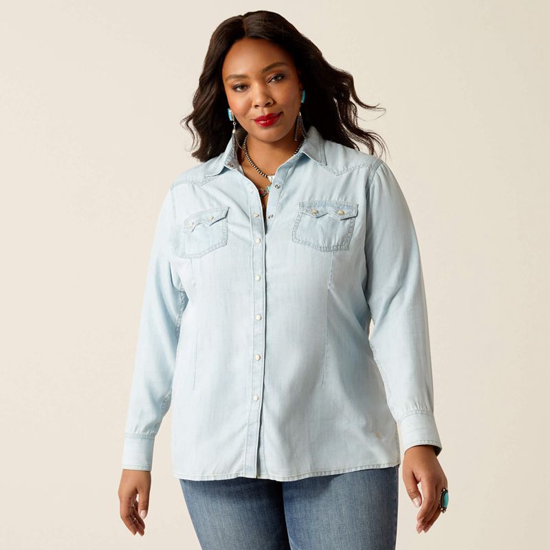 Bleached Chambray Ariat Blues Shirt | 89JDCVEUX