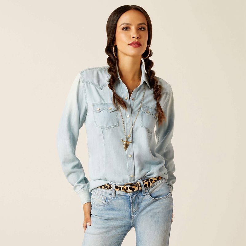 Bleached Chambray Ariat Blues Shirt | 89JDCVEUX