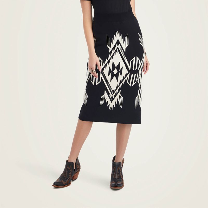 Blk/Buttercream Ariat Chimayo Sweater Skirt | 71KFAPMNG