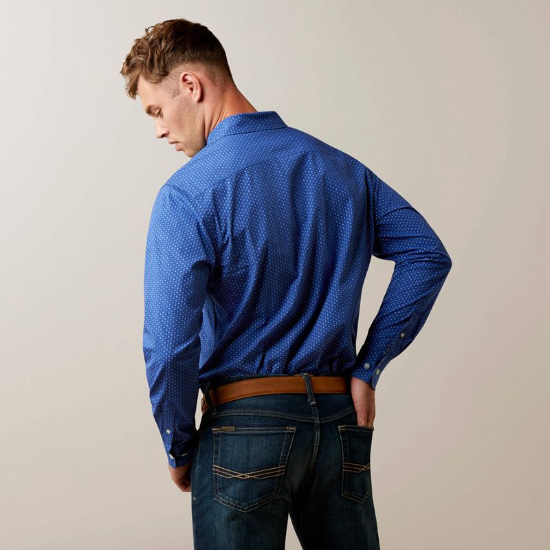 Blue Ariat Ditsy Stretch Modern Fit Shirt | 29SYHPOZF