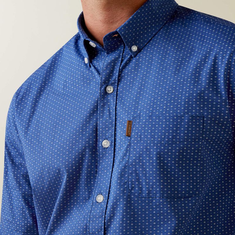 Blue Ariat Ditsy Stretch Modern Fit Shirt | 29SYHPOZF