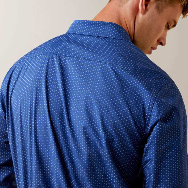 Blue Ariat Ditsy Stretch Modern Fit Shirt | 29SYHPOZF