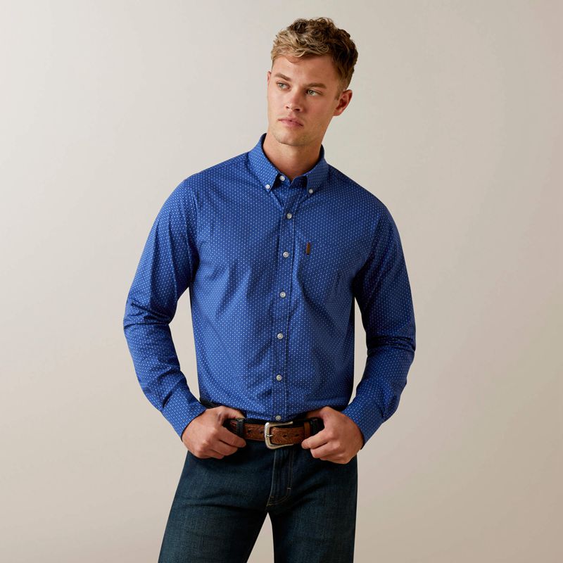 Blue Ariat Ditsy Stretch Modern Fit Shirt | 29SYHPOZF