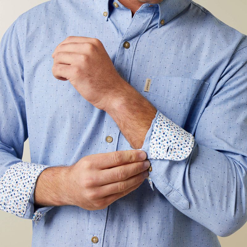 Blue Ariat Wrinkle Resist Dots Stretch Modern Fit Shirt | 03MIDYKRJ