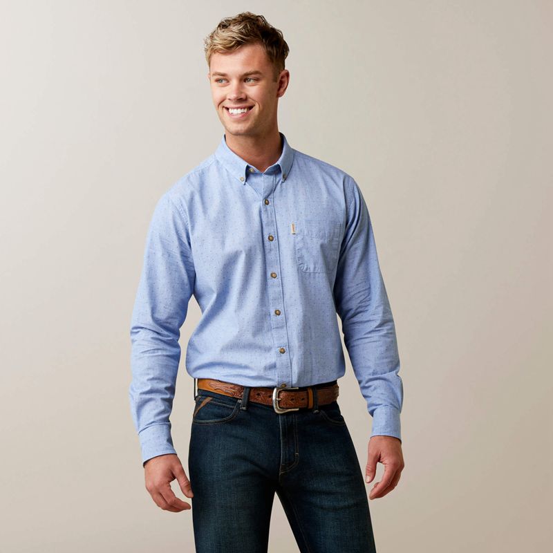 Blue Ariat Wrinkle Resist Dots Stretch Modern Fit Shirt | 03MIDYKRJ