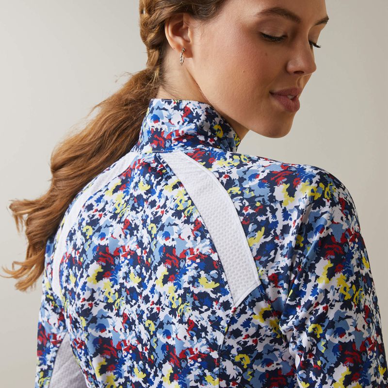 Blue Camo Floral Ariat Sunstopper 2.0 1/4 Zip Baselayer | 89GYUOITF