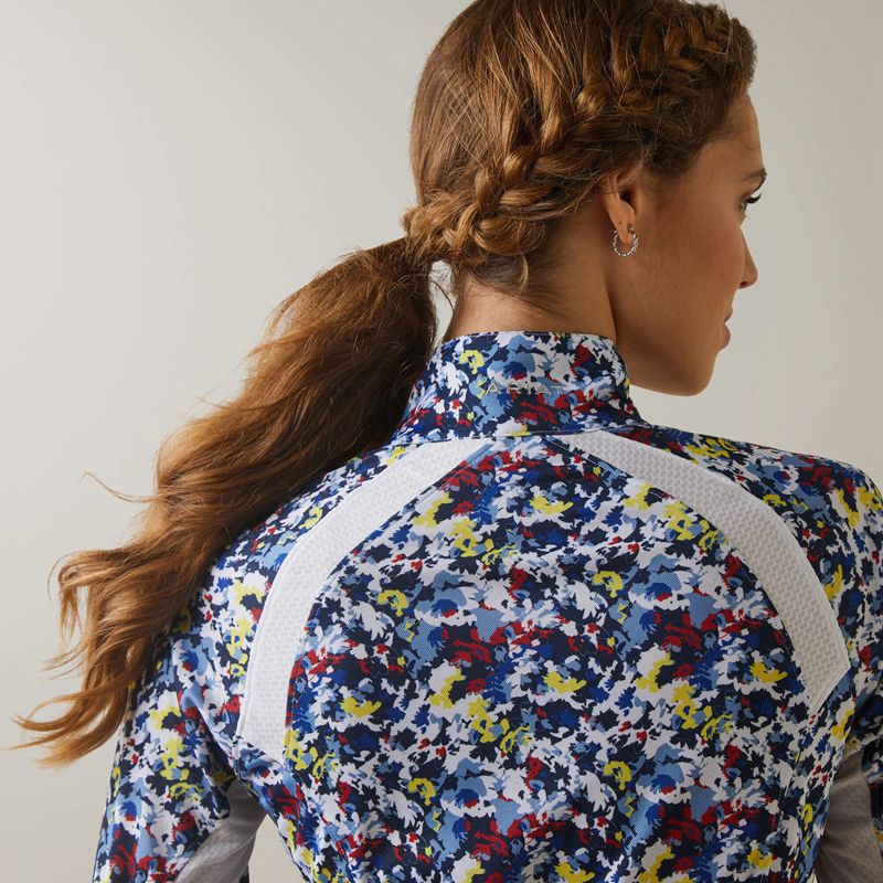 Blue Camo Floral Ariat Sunstopper 2.0 1/4 Zip Baselayer | 89GYUOITF