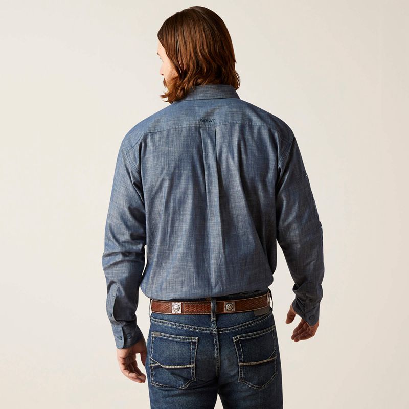 Blue Chambray Ariat Team Logo Chambray Classic Fit Shirt | 86ZCBMFKR