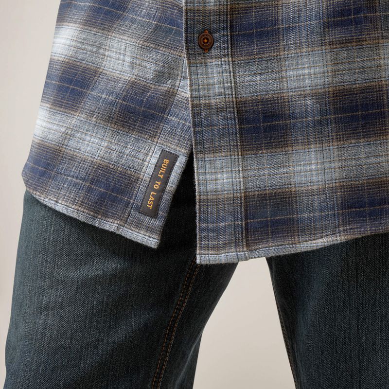 Blue Khaki Plaid Ariat Rebar Flannel Durastretch Work Shirt | 76IDMOKPY