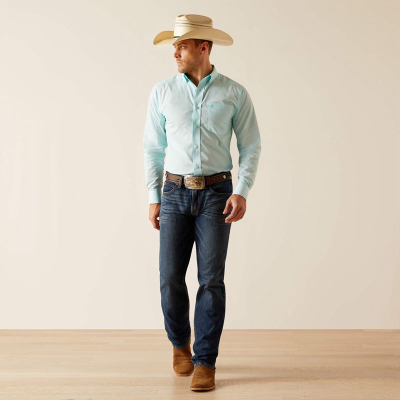 Blue Radiance Ariat Wrinkle Free Shepard Fitted Shirt | 92LOFUQYT