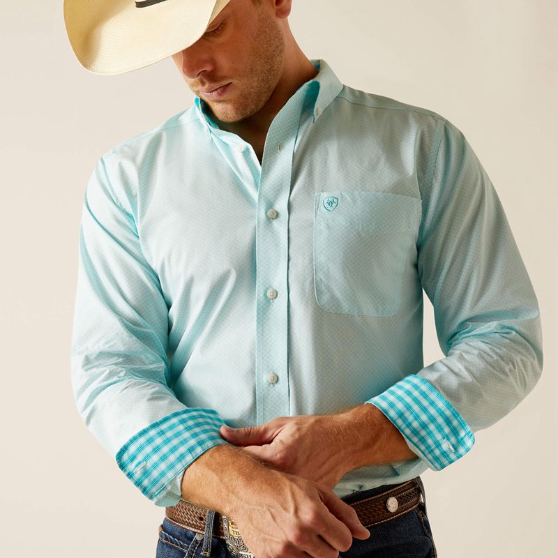 Blue Radiance Ariat Wrinkle Free Shepard Fitted Shirt | 92LOFUQYT