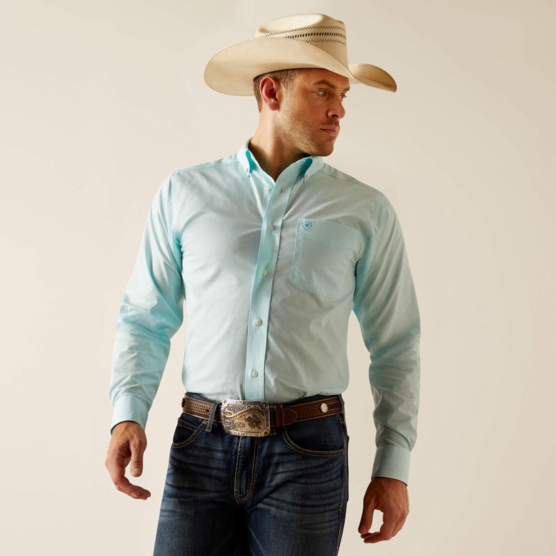 Blue Radiance Ariat Wrinkle Free Shepard Fitted Shirt | 92LOFUQYT