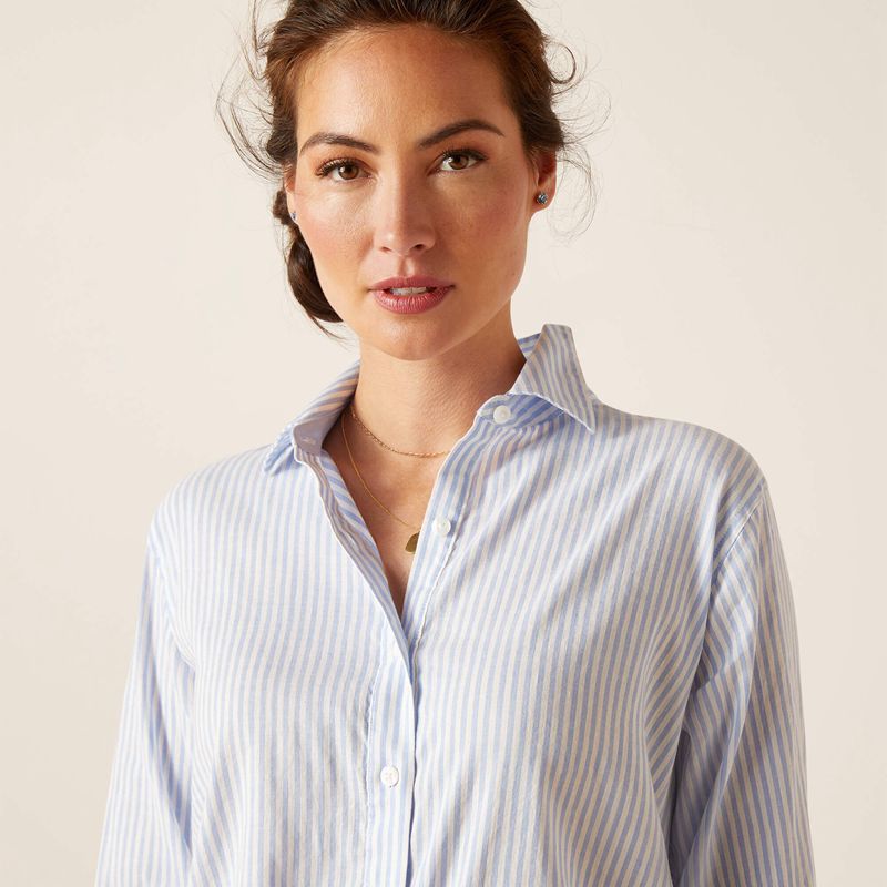 Blue Stripe Ariat Tiburon Shirt | 84MJBESVI