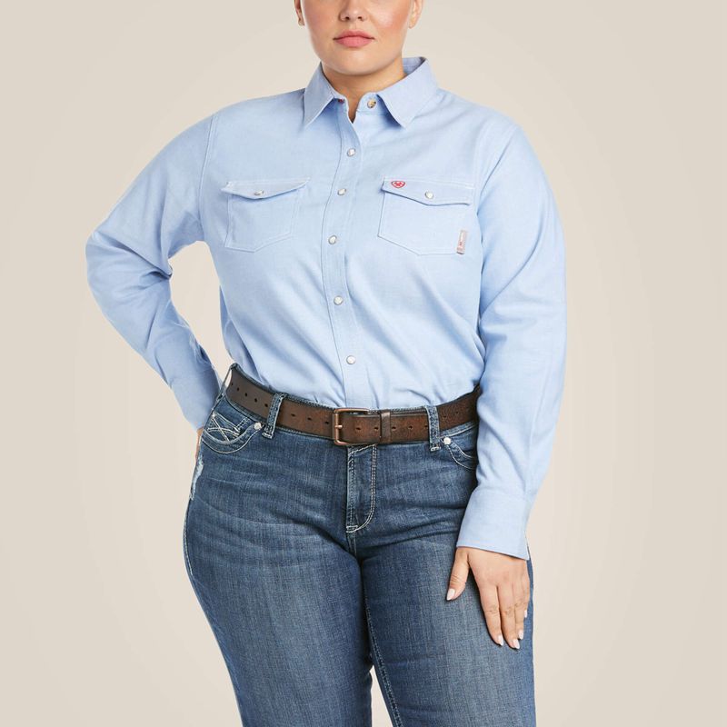 Blue Twill Ariat Fr Solid Durastretch Snap Work Shirt | 91ZNOAIGR