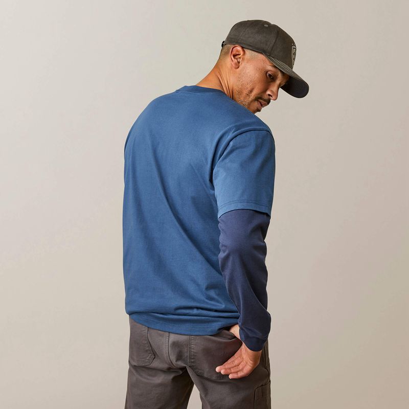 Blue Wink Teal/ Navy Ariat Rebar Cotton Strong Dually | 37KQVEROI