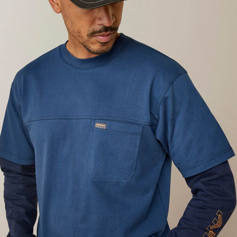 Blue Wink Teal/ Navy Ariat Rebar Cotton Strong Dually | 37KQVEROI