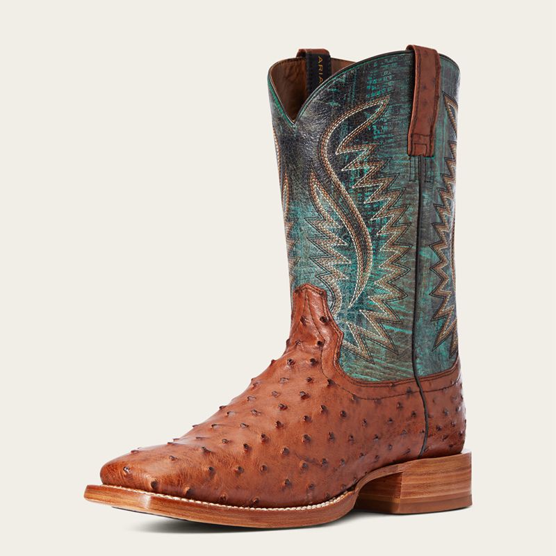 Brandy Full Quill Ostrich Ariat Gallup Western Boot | 96JDHWMAU