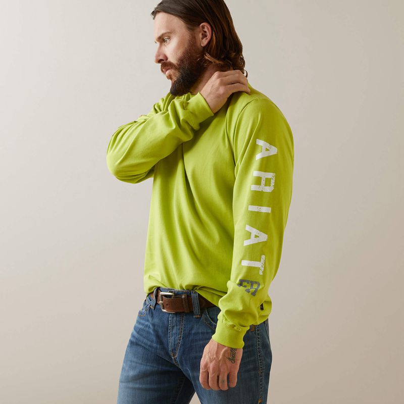 Bright Lime Ariat Fr Roughneck Skull Logo T-Shirt | 17TEBVNYC