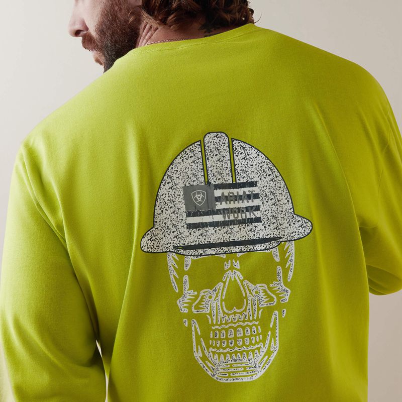 Bright Lime Ariat Fr Roughneck Skull Logo T-Shirt | 17TEBVNYC