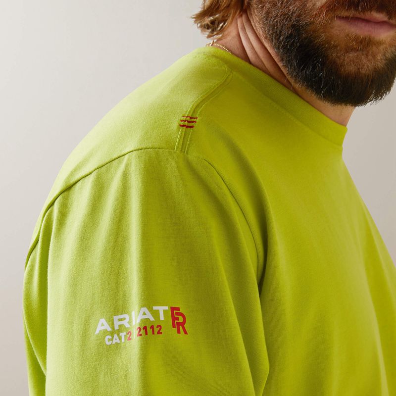 Bright Lime Ariat Fr Roughneck Skull Logo T-Shirt | 17TEBVNYC