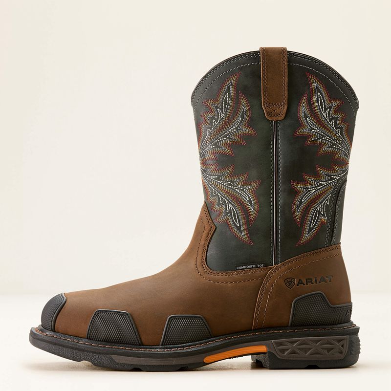 Brown/Rough Stone Ariat Overdrive Wide Square Toe Composite Toe Work Boot | 09CRQJAPG