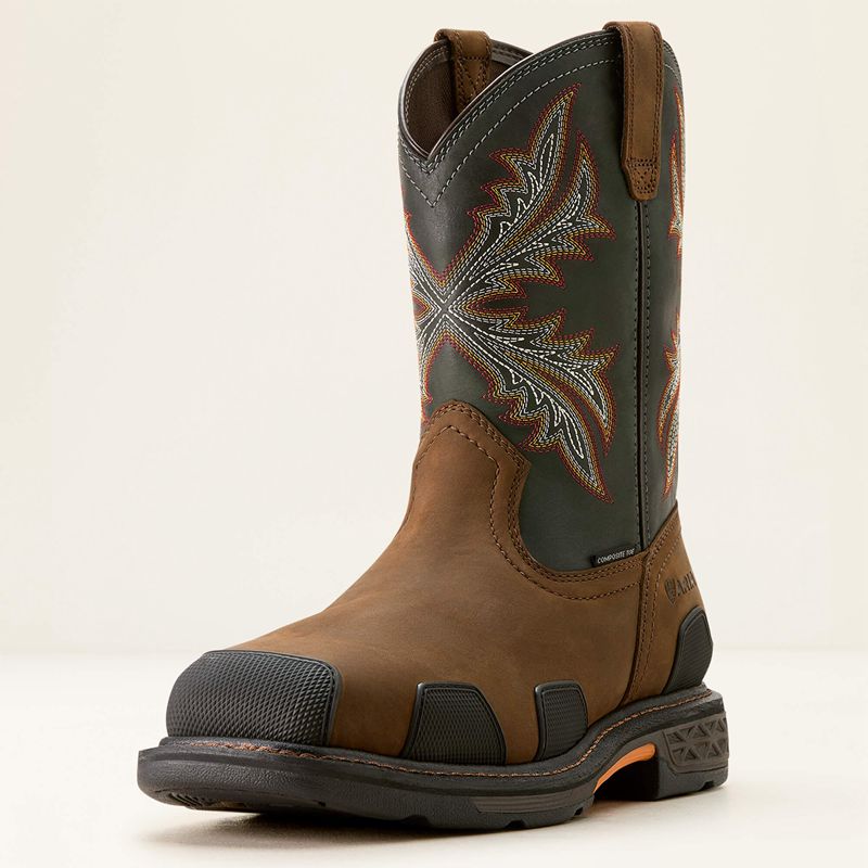 Brown/Rough Stone Ariat Overdrive Wide Square Toe Composite Toe Work Boot | 09CRQJAPG