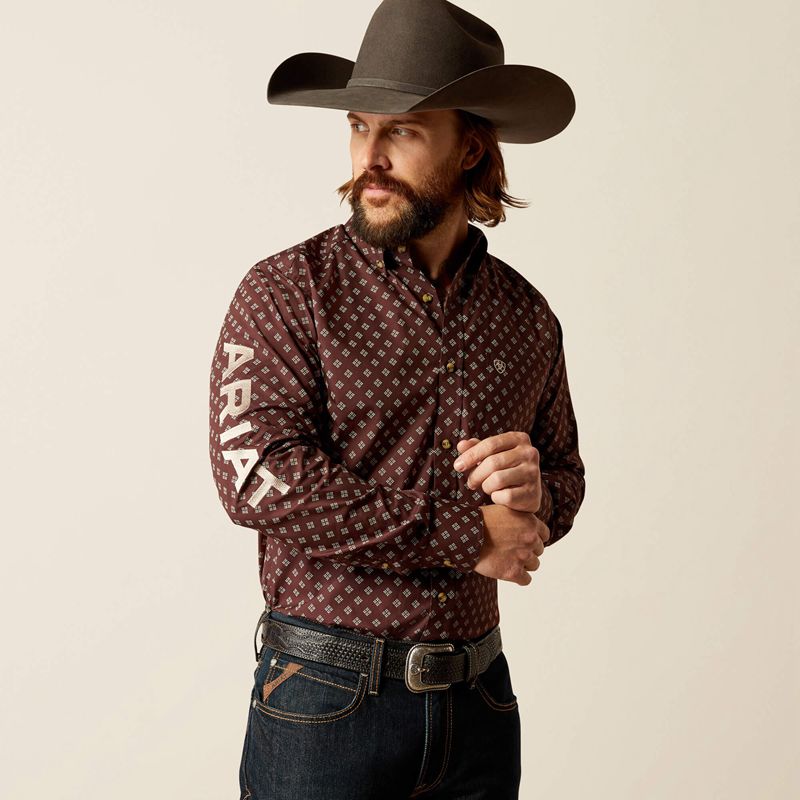 Brown/Tan Ariat Team Koen Fitted Shirt | 98ZMLUHAP