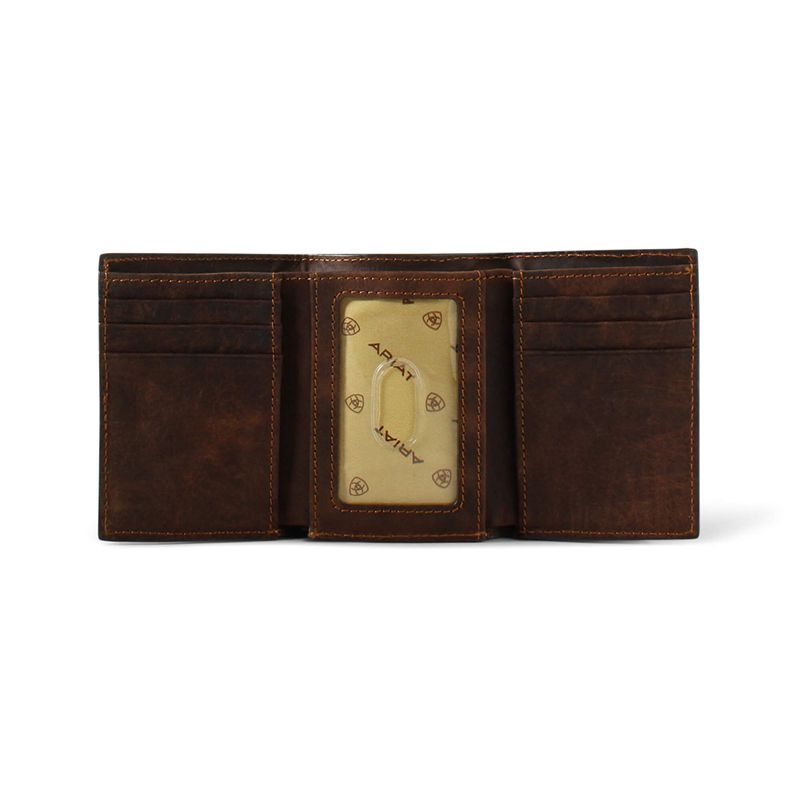 Brown Ariat Canvas Logo Trifold Wallet | 40VKFWJZL