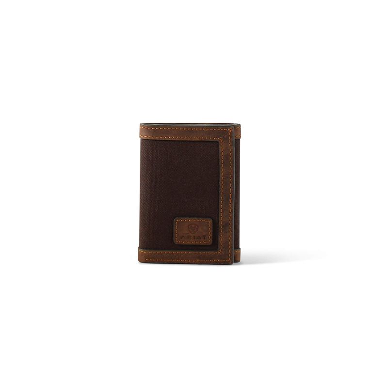 Brown Ariat Canvas Logo Trifold Wallet | 40VKFWJZL