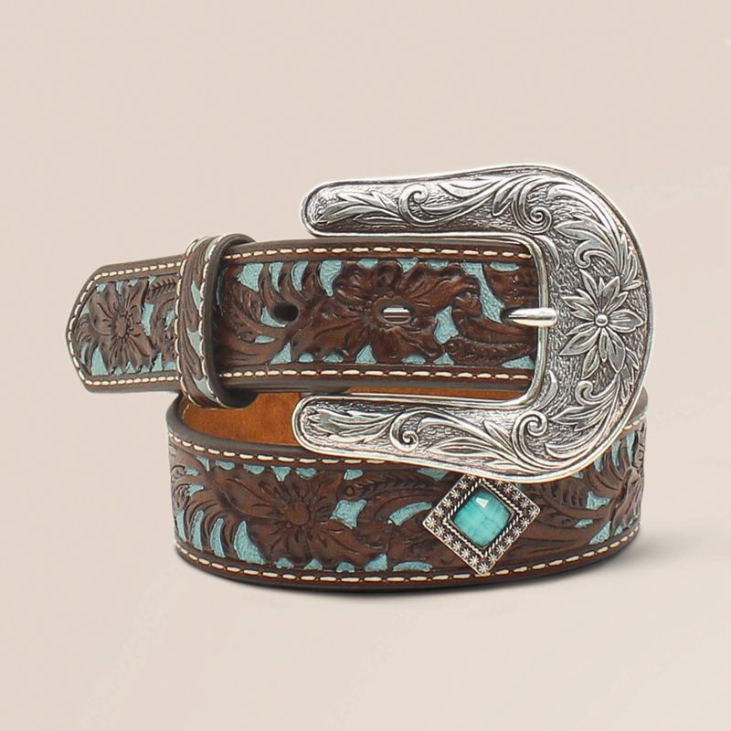 Brown Ariat Fancy Tooled Overlay Belt | 26PEQSOCZ