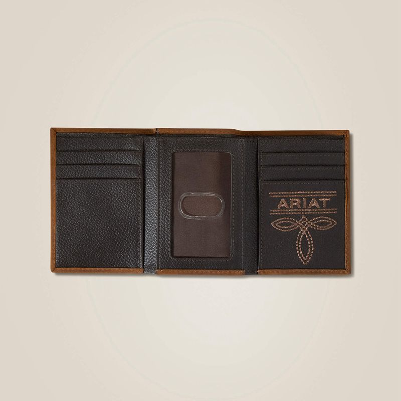 Brown Ariat Flag Shield Trifold Wallet | 90BYADGWX