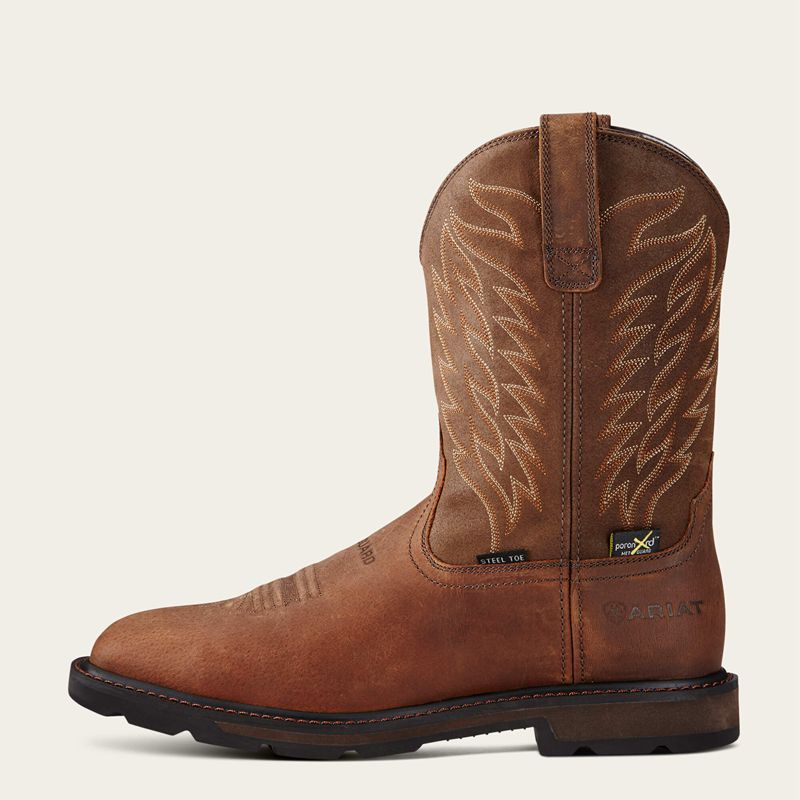 Brown Ariat Groundbreaker Wide Square Toe Metguard Metguard Steel Toe Work Boot | 94CTLMOSE