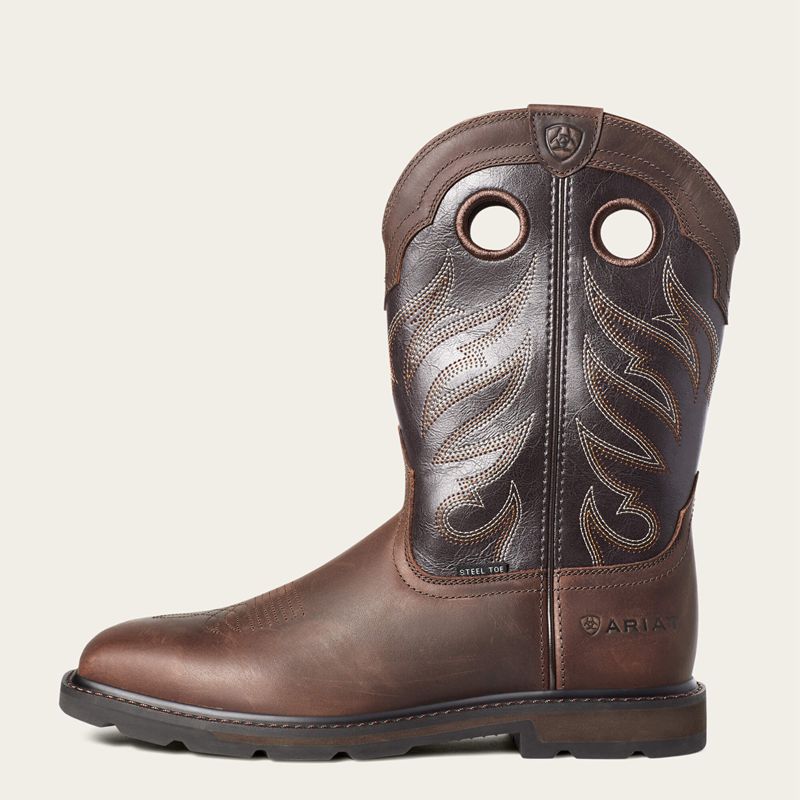 Brown Ariat Groundwork Wide Square Toe Steel Toe Work Boot | 59GCWBDST