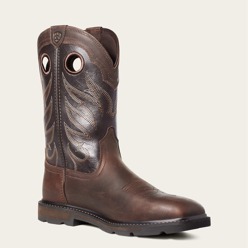 Brown Ariat Groundwork Wide Square Toe Steel Toe Work Boot | 59GCWBDST