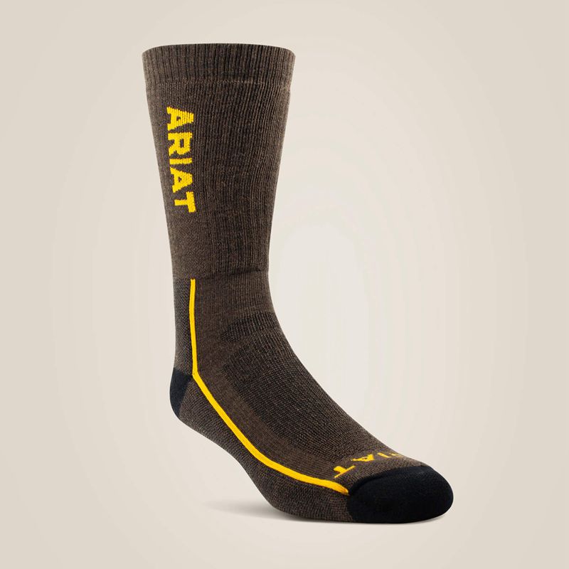 Brown Ariat Midweight Merino Wool Performance Work Sock | 74PZUFCLD